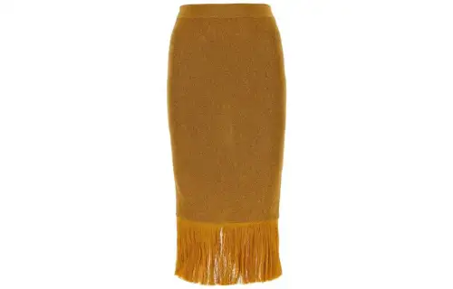 Bottega Veneta Fringed Hem Lurex Ribbed Midi Skirt