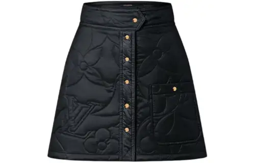 LOUIS VUITTON Quilted Monogram Flower Mini Skirt Casual Short Skirts Women's Black