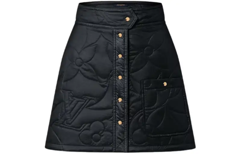 LOUIS VUITTON Quilted Monogram Flower Mini Skirt Casual Short Skirts Women's Black