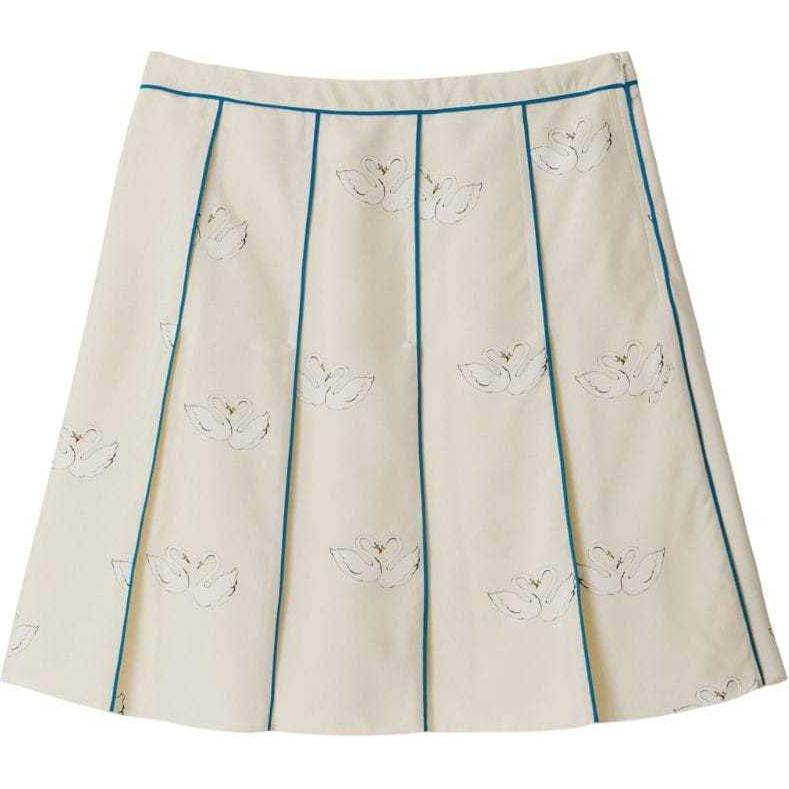 Burberry Burberry SS24 pattern printed pleated zipper casual skirt for women, off-white