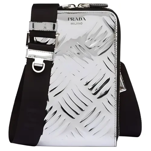 PRADA Leather Cell Phone Pouch, Crossbody Bag, Shoulder Bag Men's Silver