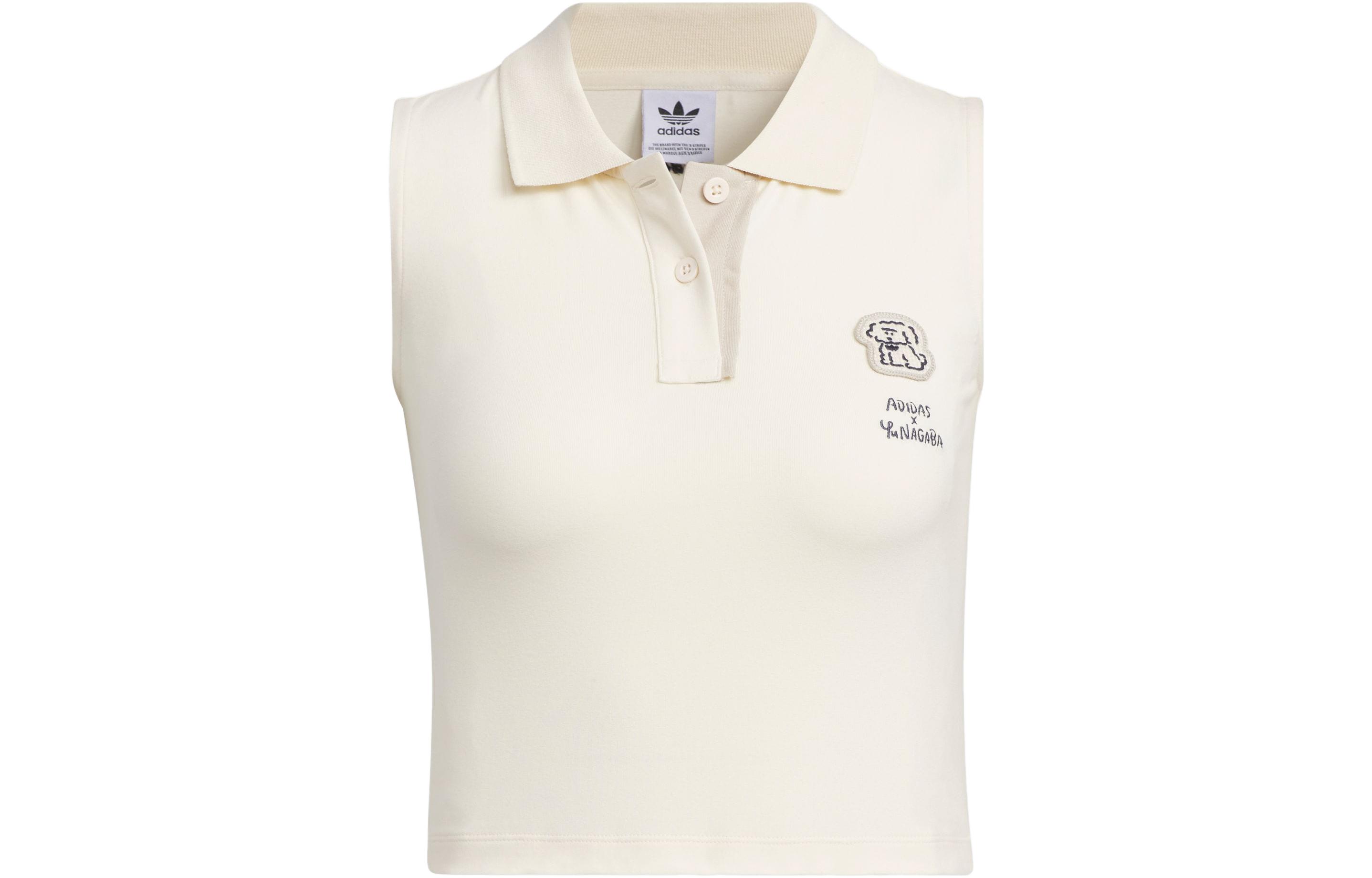 Adidas originals Clover x Nagaba Yu Joint Model Yu Nagaba SS23 Joint Series Hand-painted Letters Logo Embroidered Button Lapel Fit Summer Short Sports Vest Women's Wonderful White