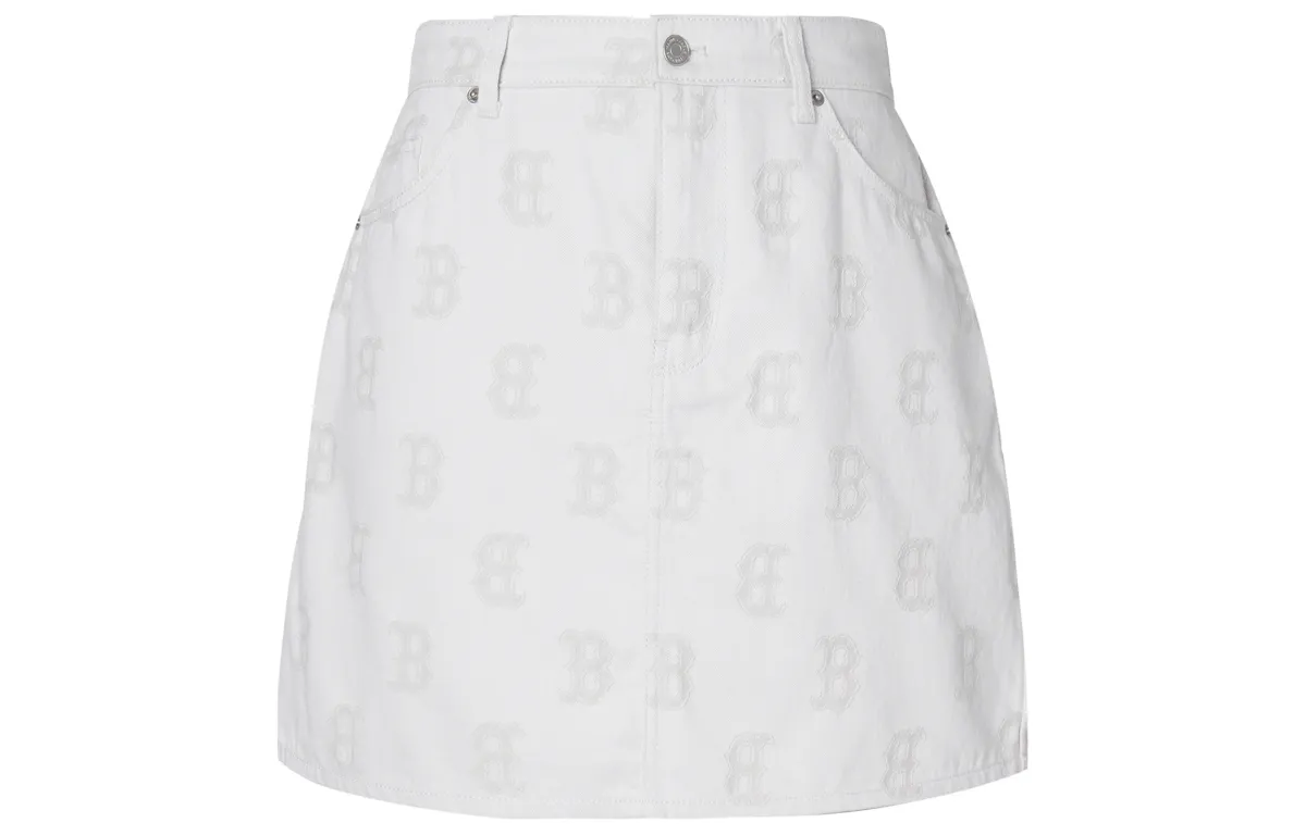 MLB Boston Red Sox Denim Short Skirts Women's Cream