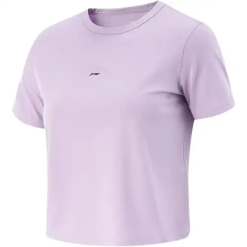 Li Ning T Shirts Women's Pink Crew Neck Moderate Straight Fit