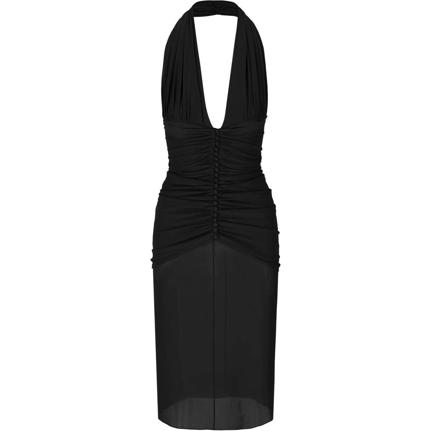 SAINT LAURENT Ruched Midi Halter Dress