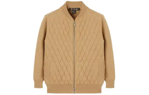 Loro Piana Jackets Children's Clothing Cozy Bomber Jacket Solid Color Zipper Long Sleeves Bright Beige Children's Style