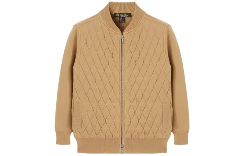 Loro Piana Jackets Children's Clothing Cozy Bomber Jacket Solid Color Zipper Long Sleeves Bright Beige Children's Style