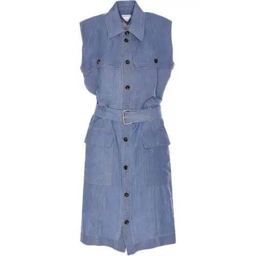 Bottega Veneta Belted Waist Denim Midi Dress