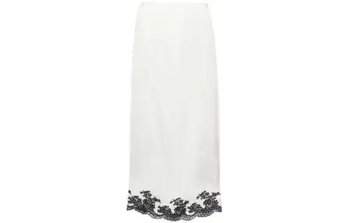 PRADA Lace-trimmed Satin Midi Skirt