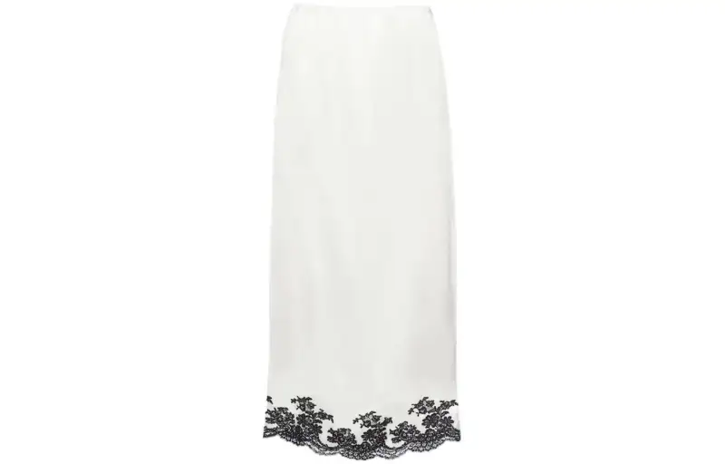 PRADA Lace-trimmed Satin Midi Skirt