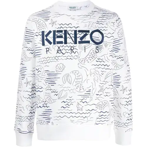 KENZO Sweatshirts Men's White Crew Neck Moderate Regular