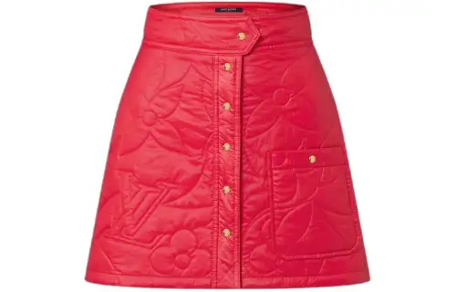 LOUIS VUITTON Quilted Monogram Flower Mini Skirt Casual Short Skirts Women's Red