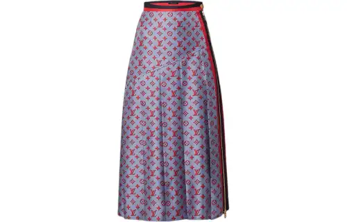 LOUIS VUITTON 1ABRRK 3D Monogram Asymmetrical Pleat Midi Skirt