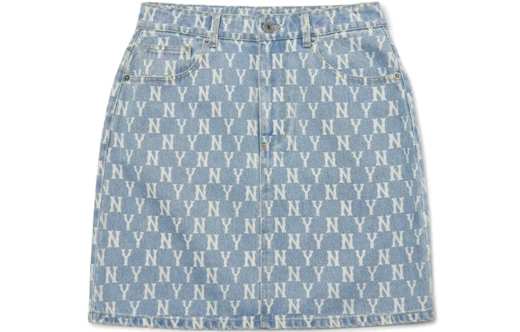 MLB Basic Logo Denim Short Skirts Women's Light Blue Moderate Bodycon Skirt