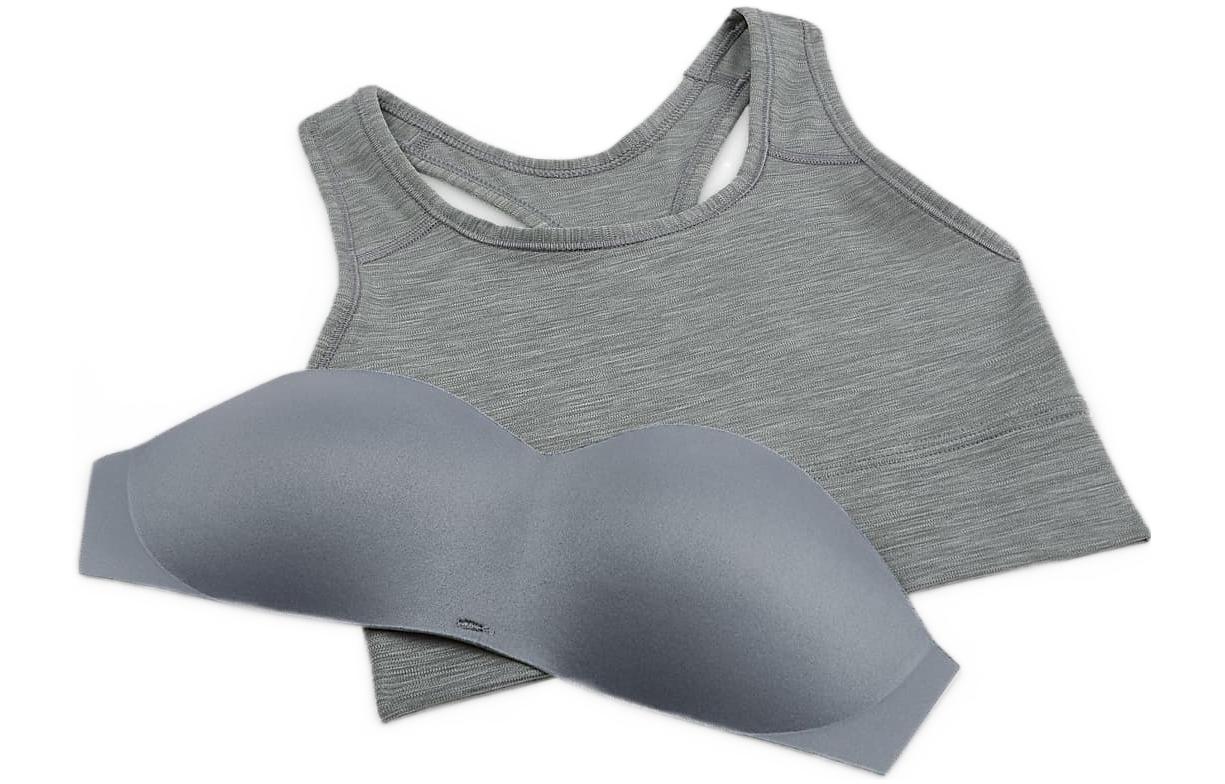 Nike Dri-FIT Swoosh solid color logo print medium strength support one-piece padded sports underwear for women smoke grey