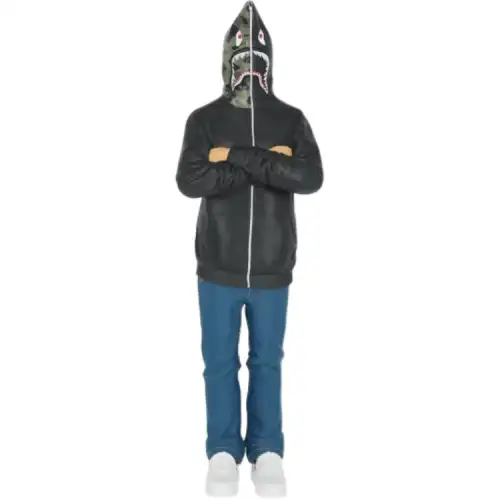 A BATHING APE Camouflage patchwork shark hoodie finished model