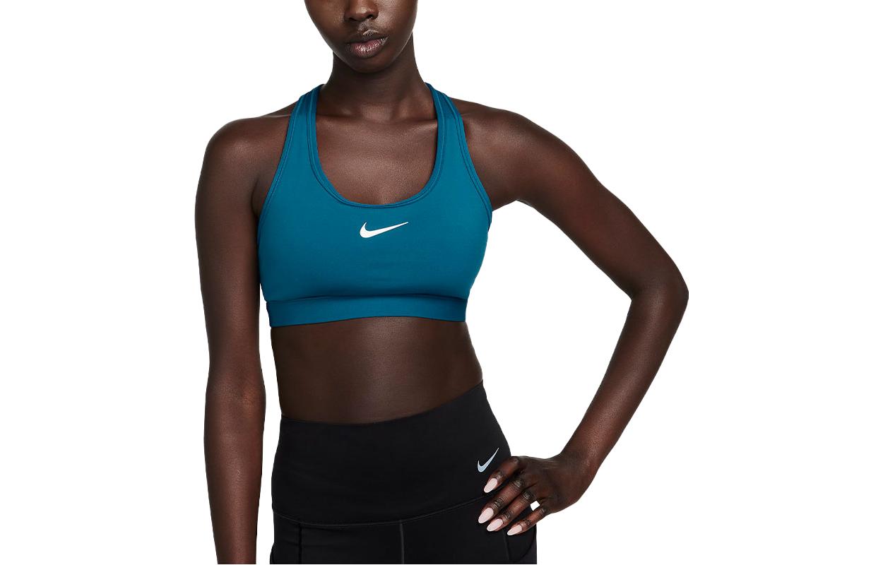 Nike Swoosh Medium Support Logo Medium Support Padded Sports Bra Blue