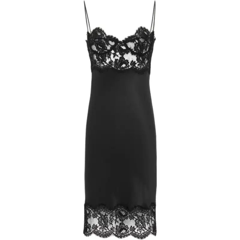 SAINT LAURENT Lace Detailed Sleeveless Slip Dress