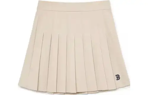 MLB Beige mini-skirt, logo embroidery service, pleated skirt