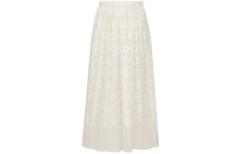 DIOR Flared Mid Length Skirt Casual Long Skirt Women's White