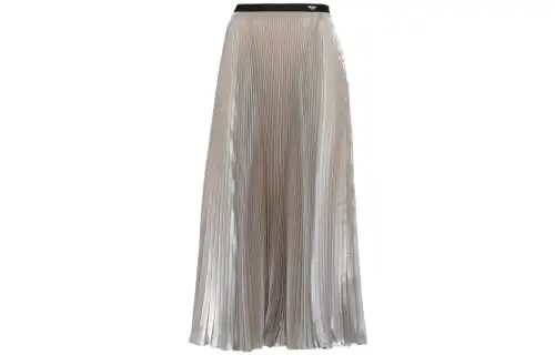 PRADA Logo Waistband Pleated Midi Skirt