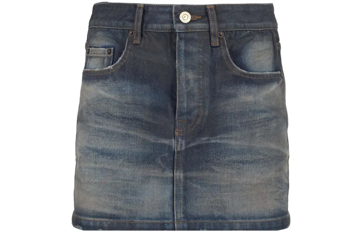 Balenciaga Frayed Edge Denim Mini Skirt