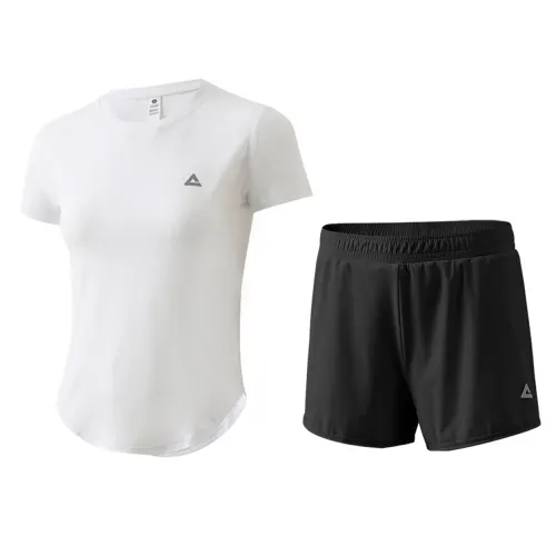 Comfortable breathable quick dry sports short sleeve T-shirt for leisure for yoga with a round collar, shorts, set for gym, with your logo imprint
