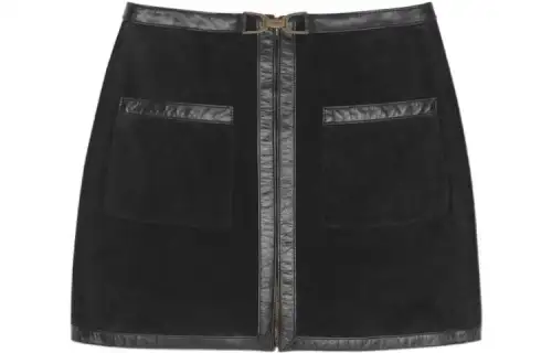 SAINT LAURENT FW22 Leather Short Skirts Women's Black