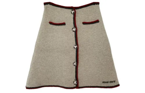 MIU MIU Casual Short Skirts Women's Khaki Moderate Short Knitted Skirt