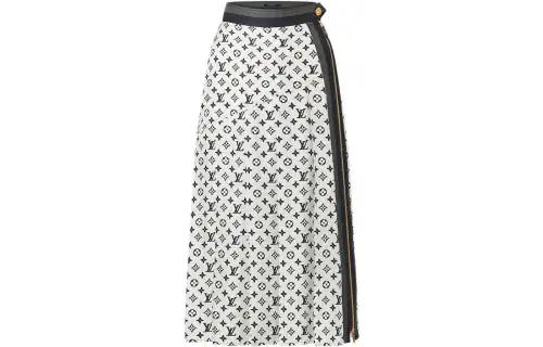 LOUIS VUITTON 3D Monogram Asymmetrical Pleat Midi Skirt