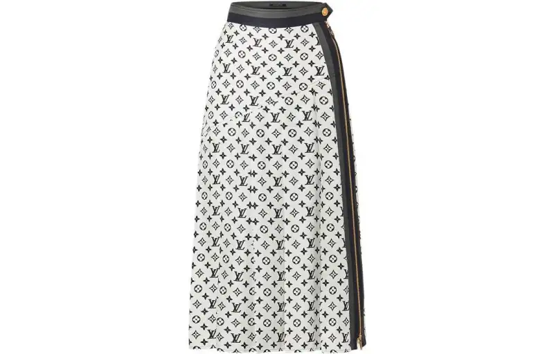 LOUIS VUITTON 3D Monogram Asymmetrical Pleat Midi Skirt