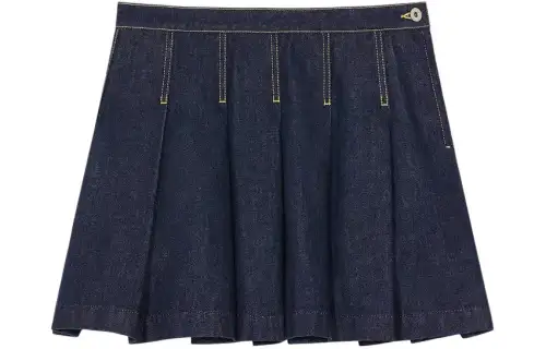 KENZO Logo Patch Pleated Denim Mini Skirt
