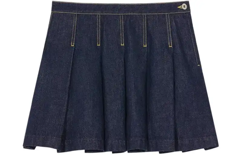 KENZO Logo Patch Pleated Denim Mini Skirt