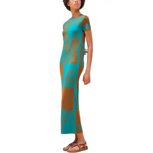 HERMES SS24 Short Sleeved Dress Women's Ochre Brown