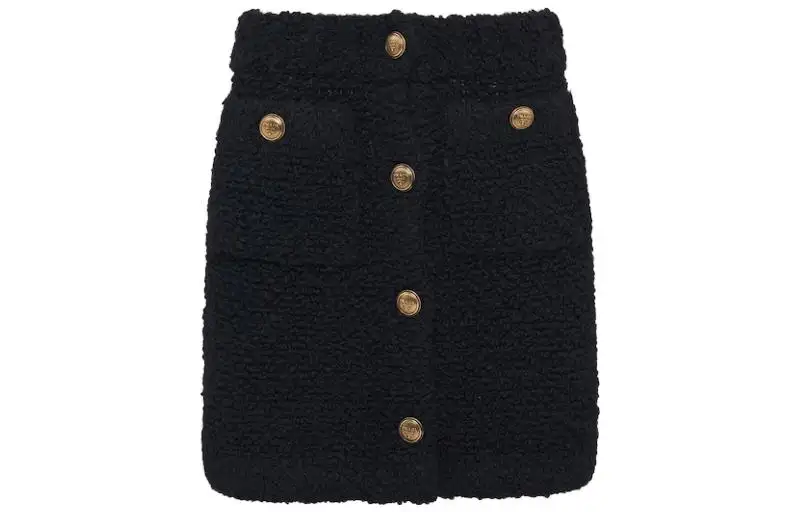 button-up bouclé mini skirt