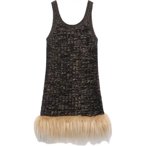 PRADA Slip Dresses Women's Camel Crew Neck Moderate Short