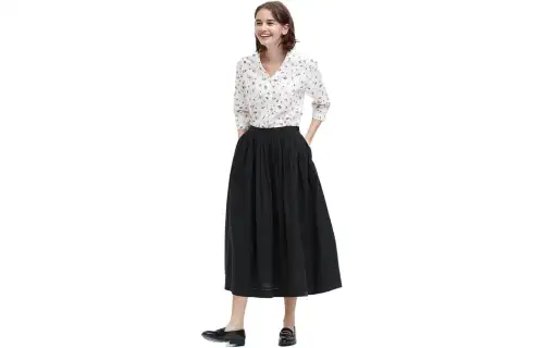 UNIQLO Casual Long Skirts Women's Black Moderate Mid Length A Line Skirt