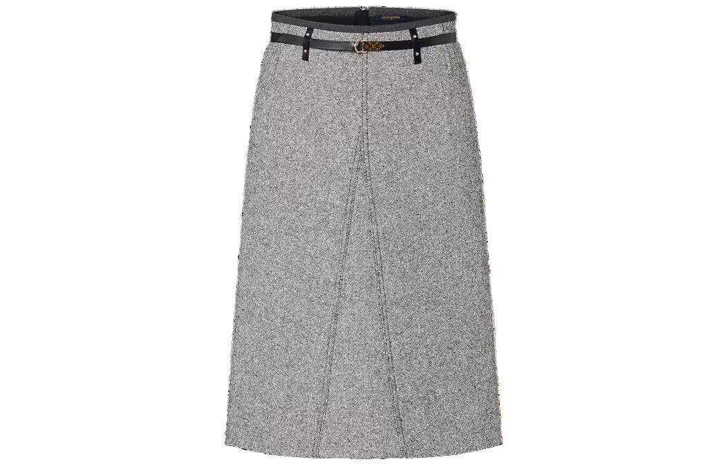 LOUIS VUITTON Belted Tweed Midi Skirt