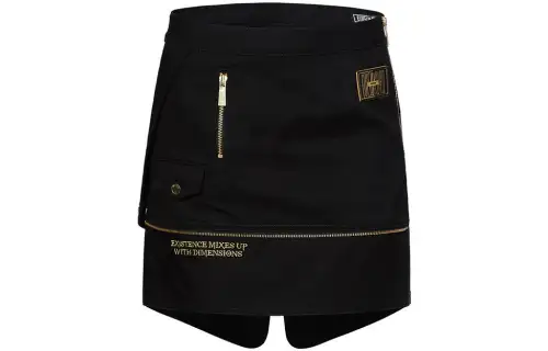 EVISU Short black denim skirt, with embroidery