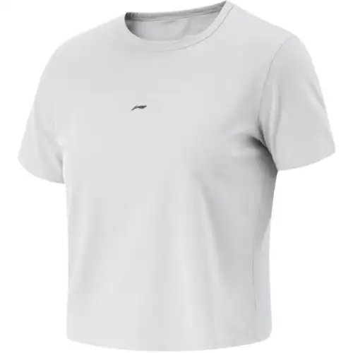 Li Ning T Shirts Women's Gray Crew Neck Moderate Straight Fit