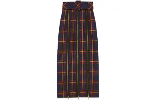 GUCCI Buckled Belt Tartan Skirt