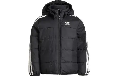 Adidas originals padded jacket ADICOLOR Padded Jacket solid color stripe print logo zipper hood black children's style