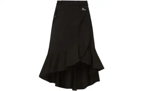 Fukushen EVISU SS22 minimalist style solid color asymmetric ruffle skirt women's black
