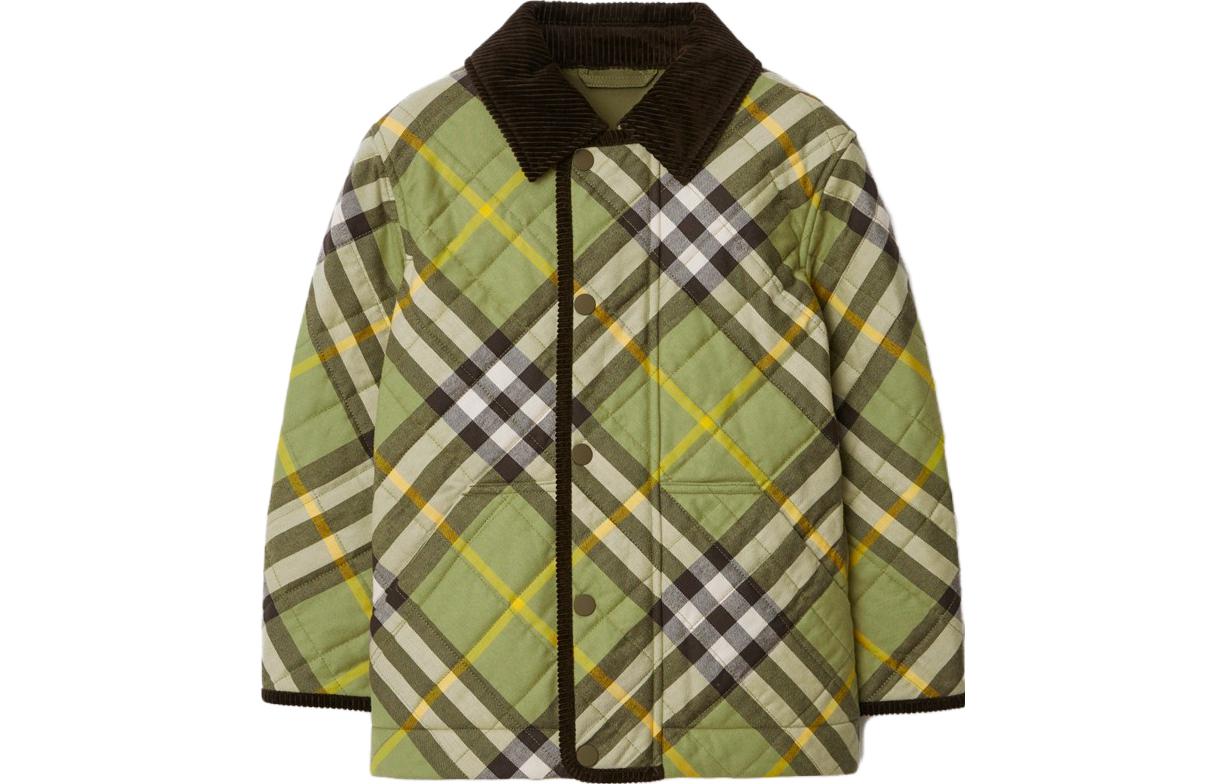 Burberry Burberry Children's Clothing Colorblock Check Single-breasted Cotton Jacket Artichoke Green Children's Style