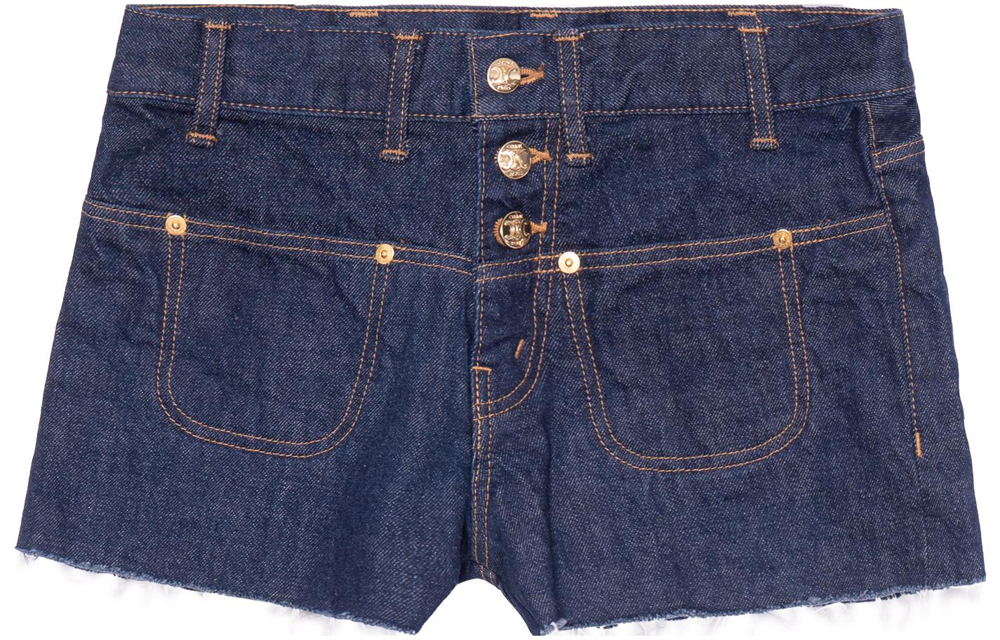 CELINE Celine SS23 washed raw edge low-waist button straight denim shorts for women blue