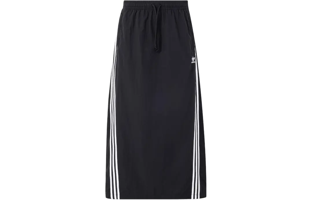 Adidas Originals 3 Stripes 3s Parach Skirt Casual Long Skirt Women's Black