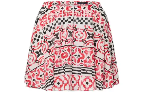 LOUIS VUITTON Monogram Tile Mini Skirt Casual Short Skirts Women's Red