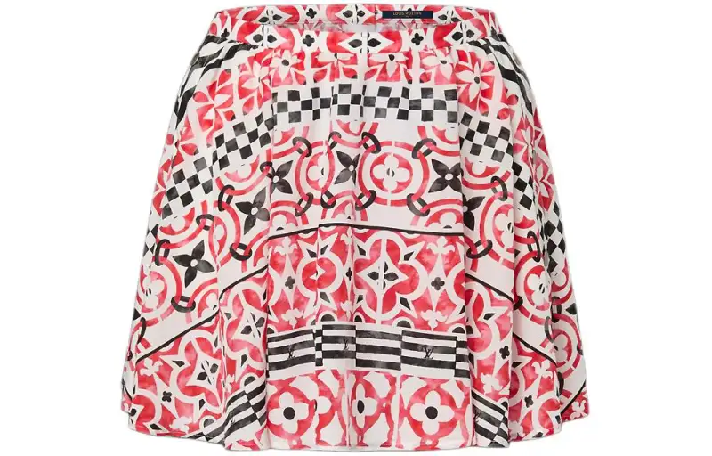 LOUIS VUITTON Monogram Tile Mini Skirt Casual Short Skirts Women's Red