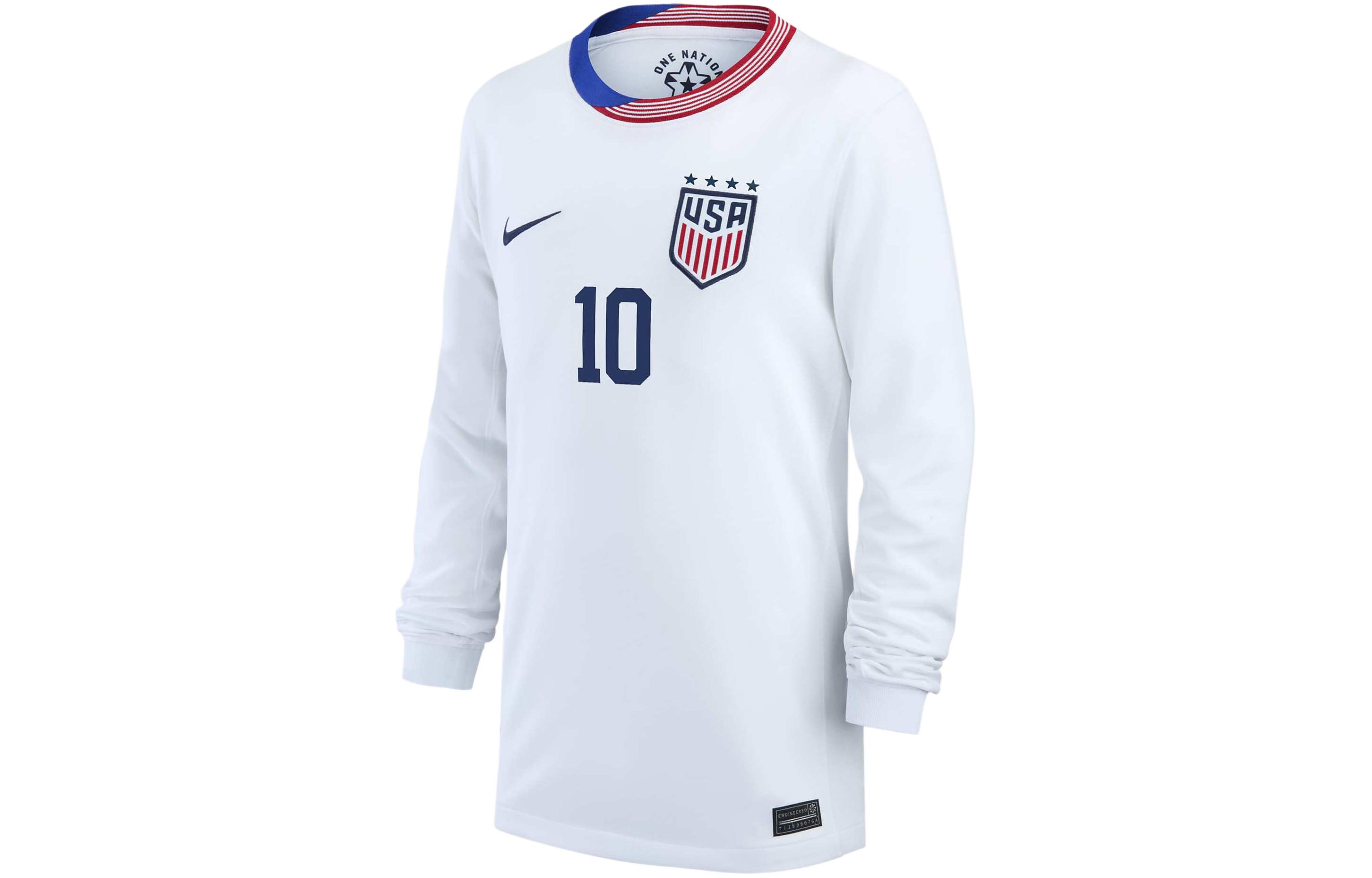 Nike U.S. Soccer Team Olympic Series T-Shirt Lindsey Horan USWNT 2024 Stadium Home Round Toe Alphanumeric Color Blocking Soccer Long Sleeve White Children's Style