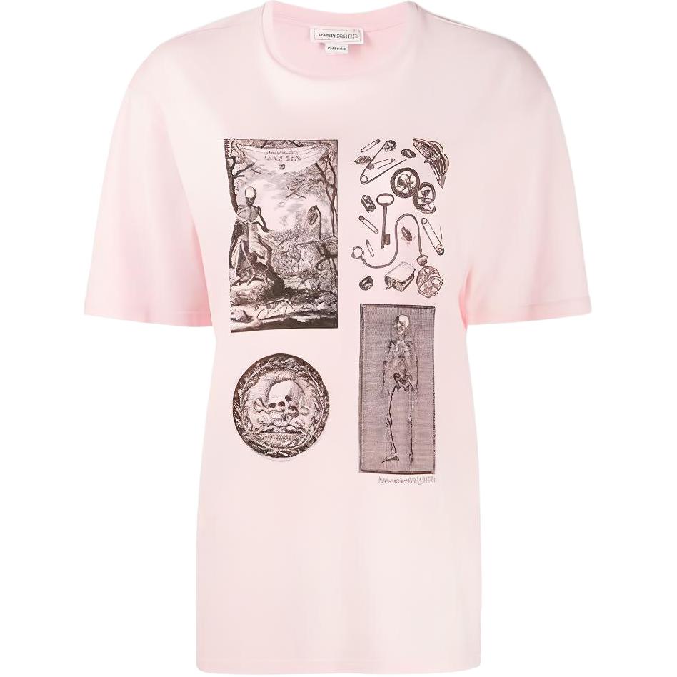 Женская футболка Alexander McQueen с черепом (розовая)